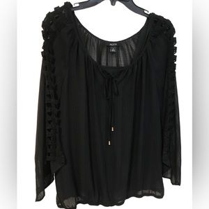 Alyx Black Sheer Bell Sleeve Blouse w/ Peek-A-Boo Detail on Sleeve. Sz S.